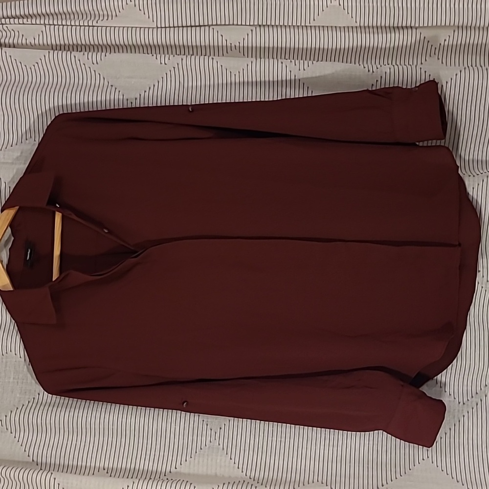 Mossimo, Red wine colored, loose-fitting, button-down blouse, XS